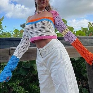 Multicolored Crocheted Squareneck Top